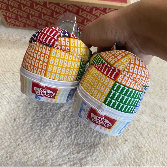 VANS Pride classic slip on multi color block/white sneakers NEW! - Picture 6 of 7